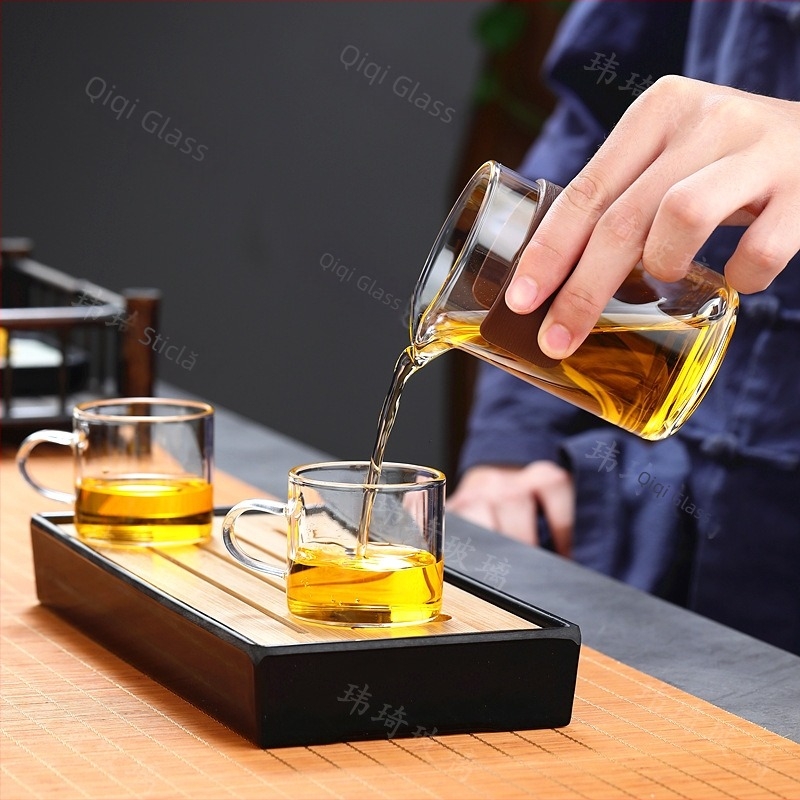 Set Gongfu de ceai transparent în stil japonez, cu ceașcă de egalizare din sticlă rezistentă la căldură și separator din sticlă, pentru uz casnic