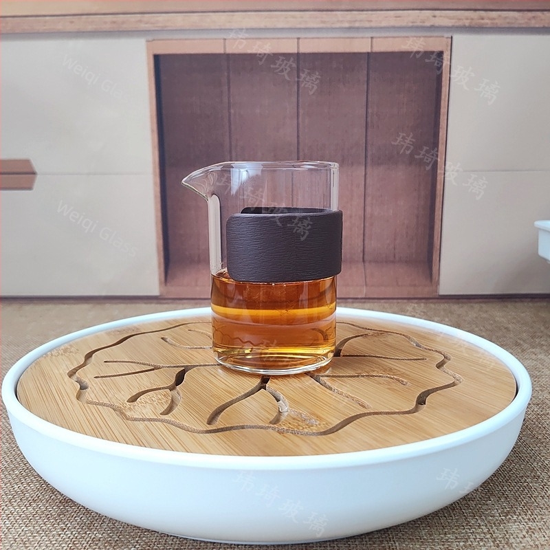 Set Gongfu de ceai transparent în stil japonez, cu ceașcă de egalizare din sticlă rezistentă la căldură și separator din sticlă, pentru uz casnic