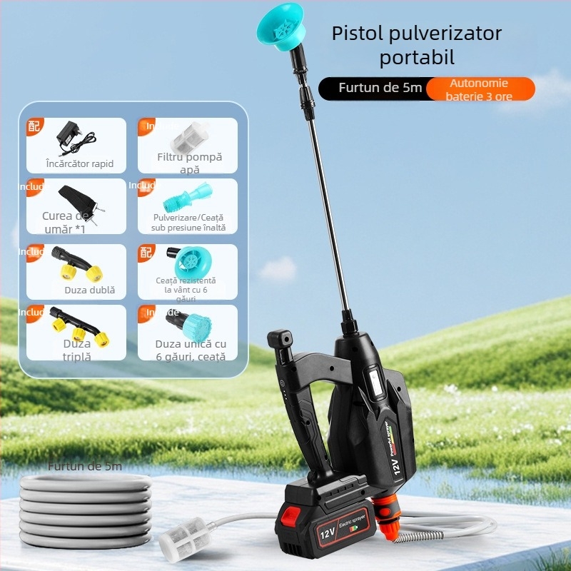 Pistol de pulverizare electric cu presiune înaltă pentru aplicarea pesticidelor și dezinfectare, utilizare agricolă și casnică, baterie litiu înlocuibilă, conector Makita, încărcare universală