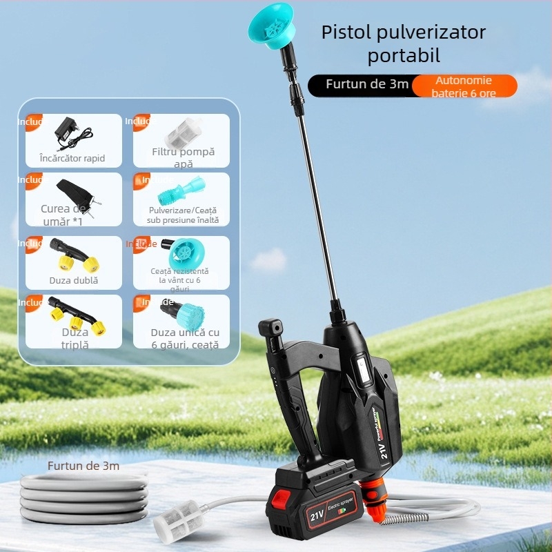 Pistol de pulverizare electric cu presiune înaltă pentru aplicarea pesticidelor și dezinfectare, utilizare agricolă și casnică, baterie litiu înlocuibilă, conector Makita, încărcare universală
