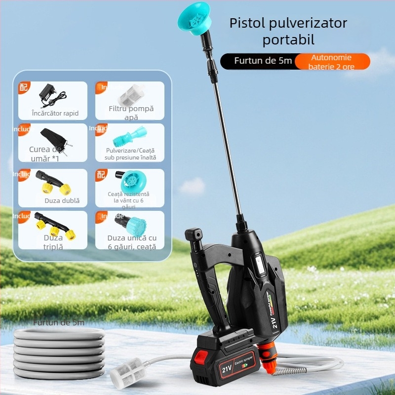 Pistol de pulverizare electric cu presiune înaltă pentru aplicarea pesticidelor și dezinfectare, utilizare agricolă și casnică, baterie litiu înlocuibilă, conector Makita, încărcare universală