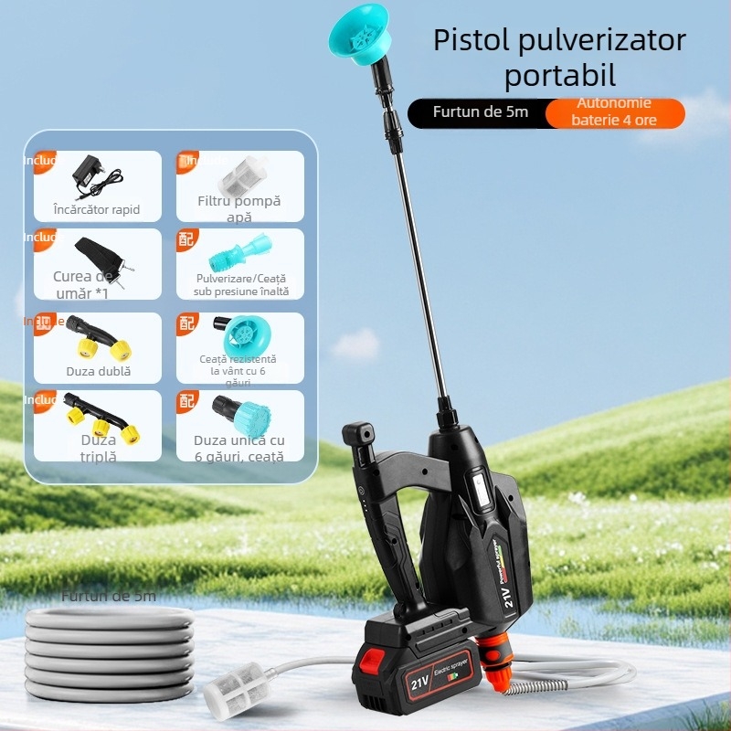 Pistol de pulverizare electric cu presiune înaltă pentru aplicarea pesticidelor și dezinfectare, utilizare agricolă și casnică, baterie litiu înlocuibilă, conector Makita, încărcare universală