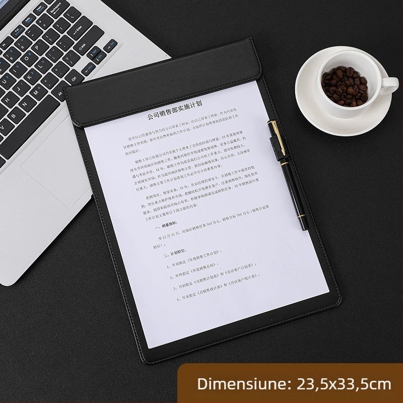 Mapă din piele A4 cu suport de scriere și tablă de semnături pentru întâlniri, cu logo
