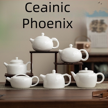 Ceainic din porțelan alb Dehua, handmade în stil Kung Fu, motiv Fenix, ceainic ceramic pentru uz casnic, posibilitatea personalizării logo-ului