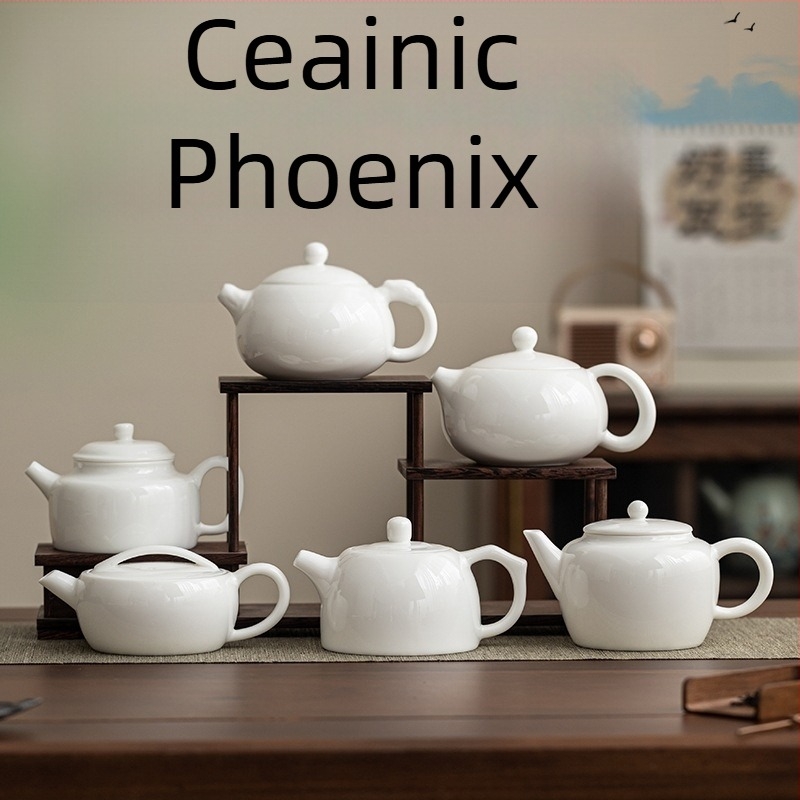 Ceainic din porțelan alb Dehua, handmade în stil Kung Fu, motiv Fenix, ceainic ceramic pentru uz casnic, posibilitatea personalizării logo-ului