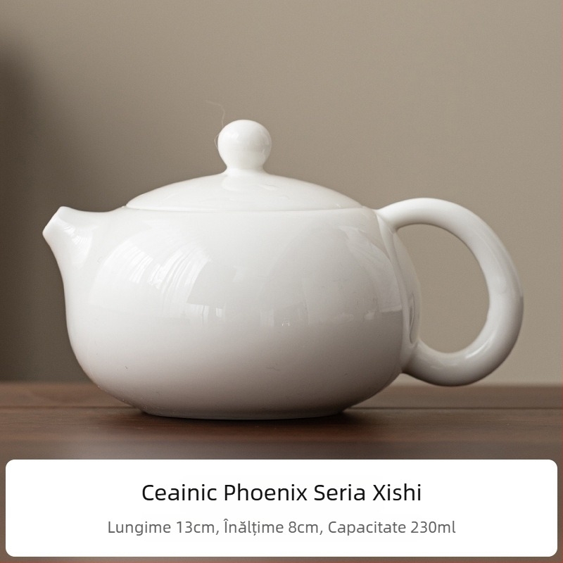 Ceainic din porțelan alb Dehua, handmade în stil Kung Fu, motiv Fenix, ceainic ceramic pentru uz casnic, posibilitatea personalizării logo-ului