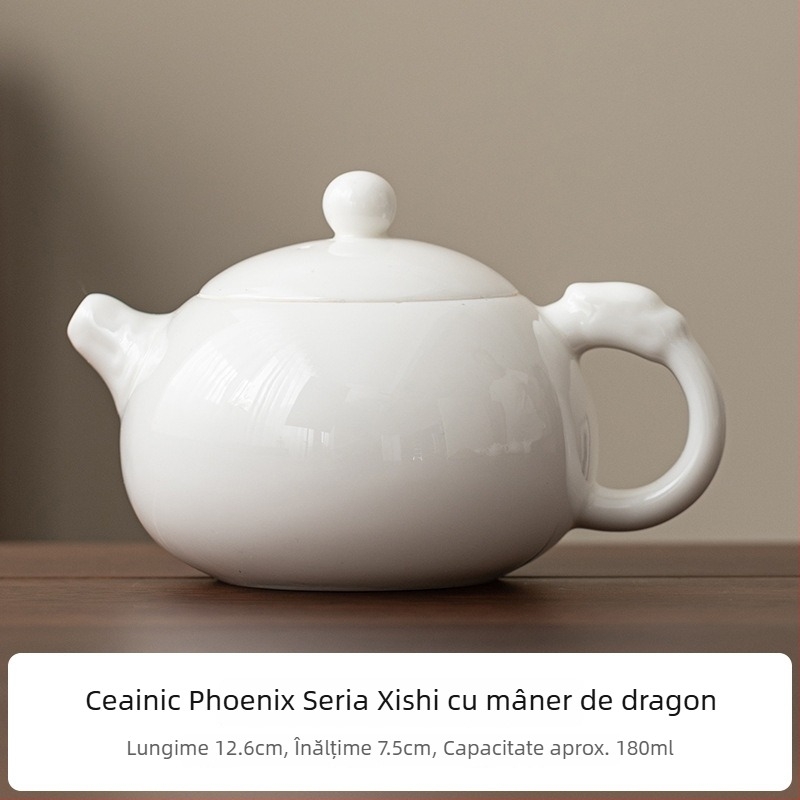 Ceainic din porțelan alb Dehua, handmade în stil Kung Fu, motiv Fenix, ceainic ceramic pentru uz casnic, posibilitatea personalizării logo-ului