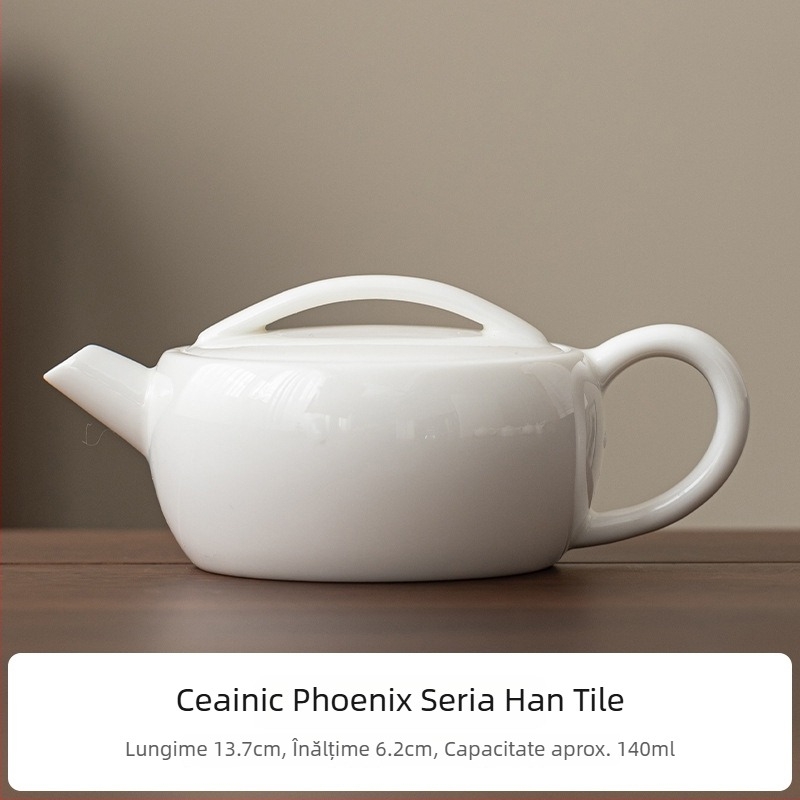 Ceainic din porțelan alb Dehua, handmade în stil Kung Fu, motiv Fenix, ceainic ceramic pentru uz casnic, posibilitatea personalizării logo-ului