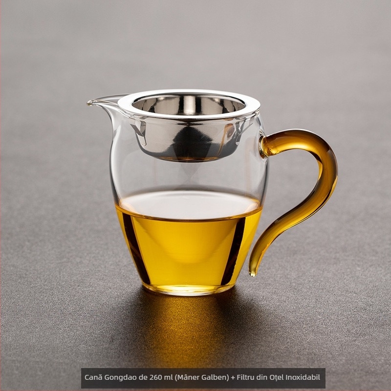 Ceșuță de ceai din sticlă cu filtru încorporat și separatoare de ceai, design rezistent la căldură, set de filtre pentru ceai și accesorii Kung Fu ceai