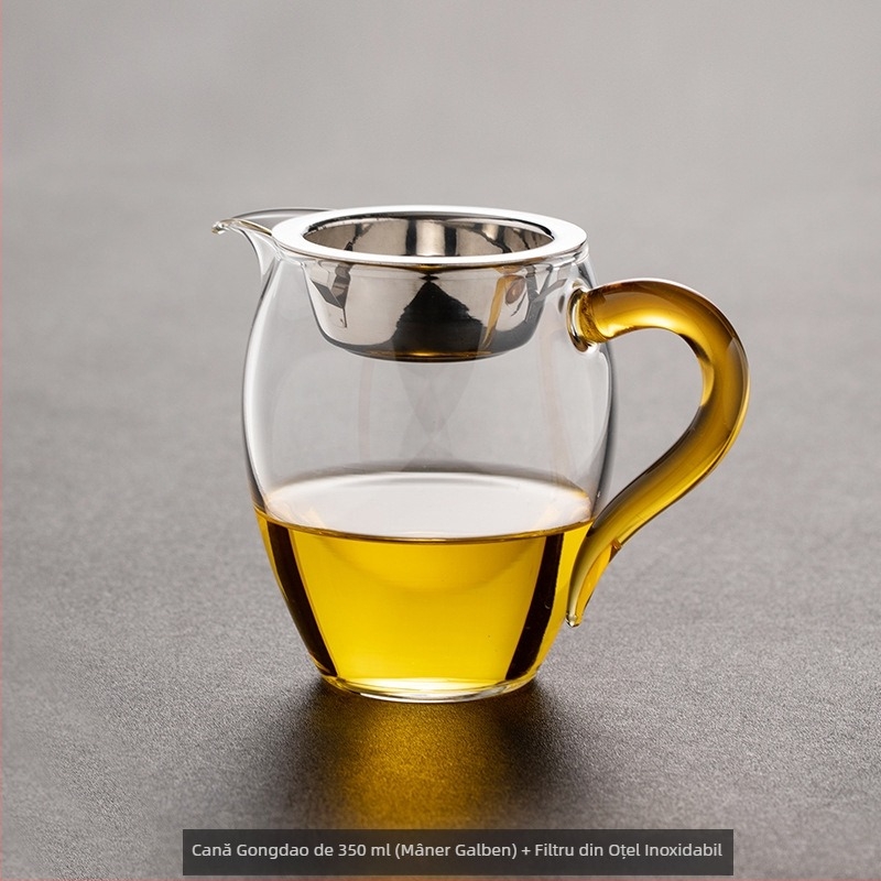 Ceșuță de ceai din sticlă cu filtru încorporat și separatoare de ceai, design rezistent la căldură, set de filtre pentru ceai și accesorii Kung Fu ceai