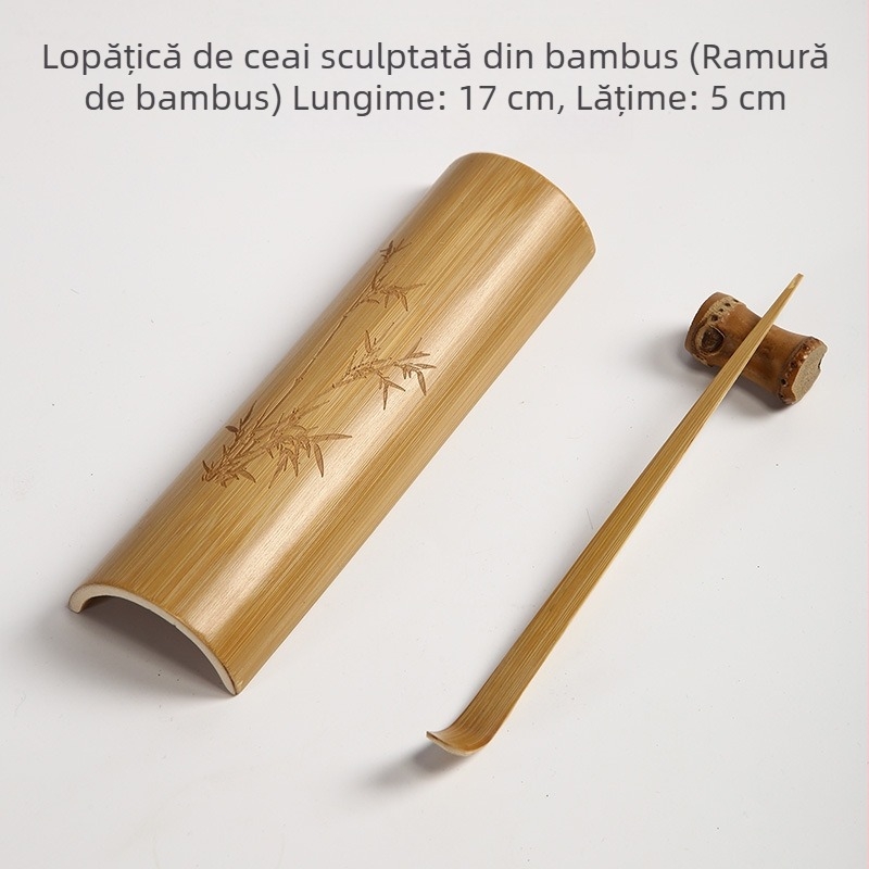 Set de ceai din bambus, două piese, cu ac de ceai și linguriță, veselă lotus pentru ceai, kit Six Gentlemen
