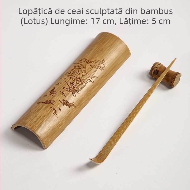 Set de ceai din bambus, două piese, cu ac de ceai și linguriță, veselă lotus pentru ceai, kit Six Gentlemen