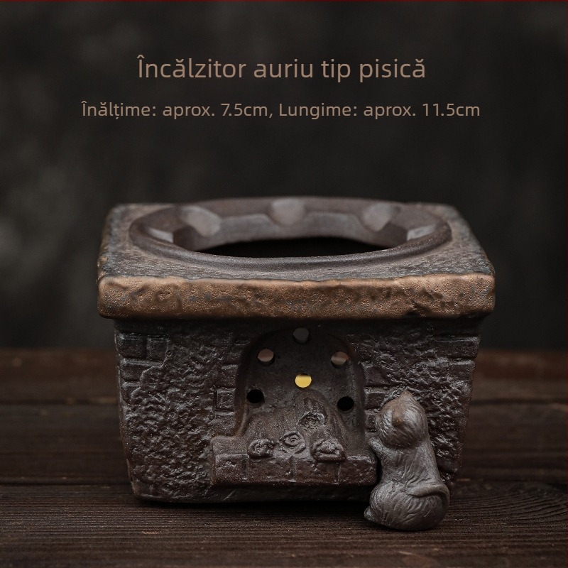 Set de încălzire a ceaiului din ceramică, stil rustic vintage, bază de lumânare în stil japonez și ceainic ceramic.