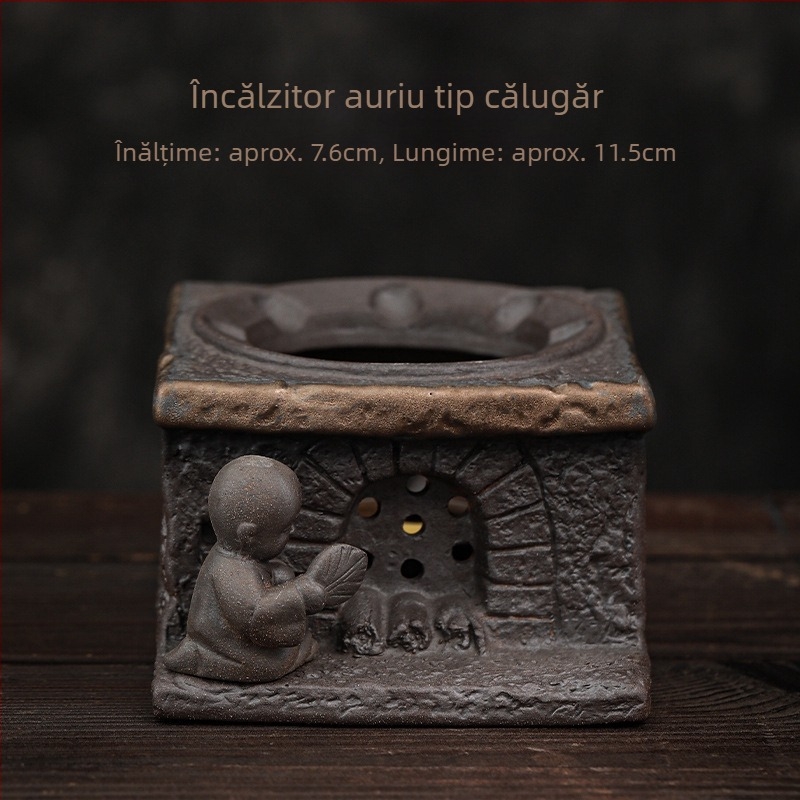 Set de încălzire a ceaiului din ceramică, stil rustic vintage, bază de lumânare în stil japonez și ceainic ceramic.