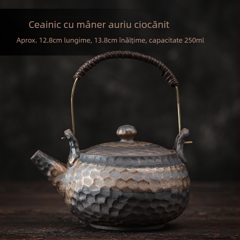 Set de încălzire a ceaiului din ceramică, stil rustic vintage, bază de lumânare în stil japonez și ceainic ceramic.