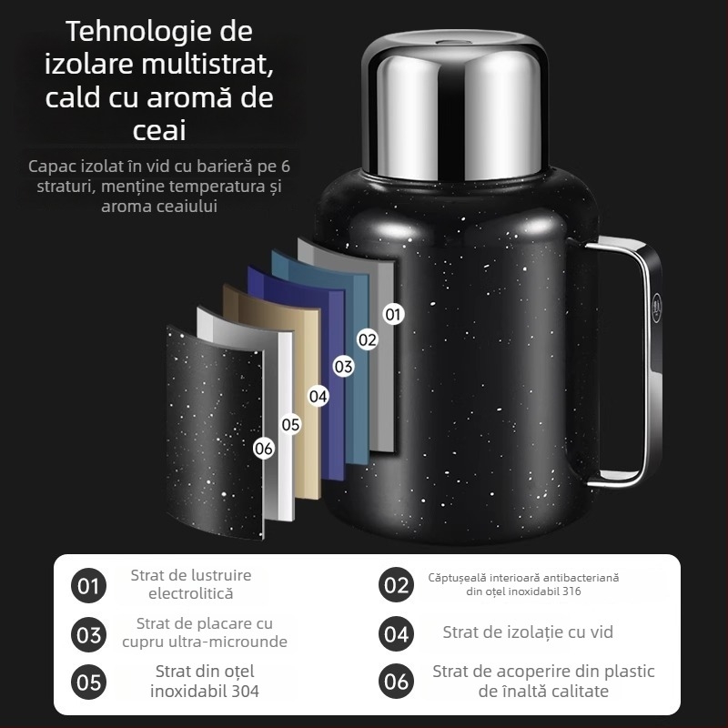 Nobleman ceainic termoizolant din oțel inoxidabil 316, capacitate mare, pentru birou și acasă