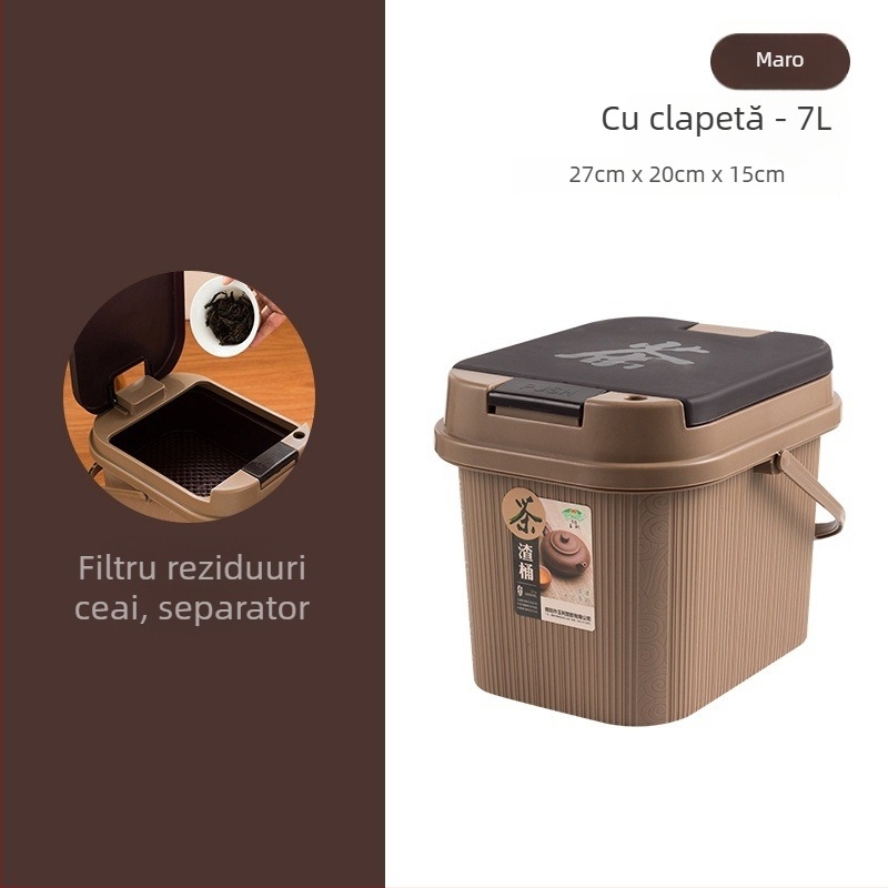 Set plastic accesorii Gongfu ceai: găleată de apă cu capac, container pentru resturi de ceai și tavă de ceai