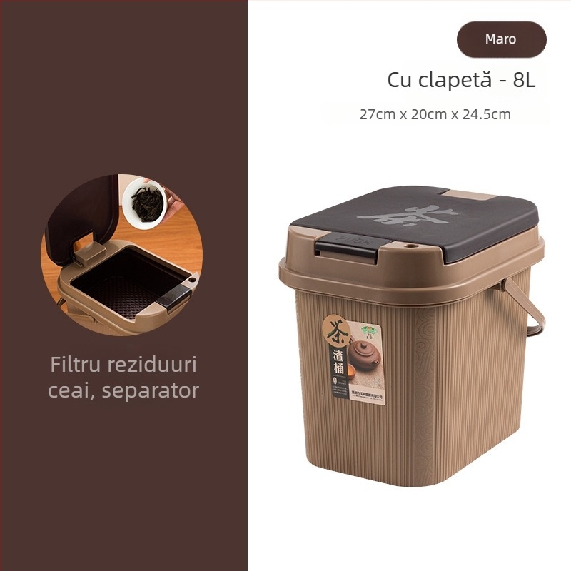 Set plastic accesorii Gongfu ceai: găleată de apă cu capac, container pentru resturi de ceai și tavă de ceai