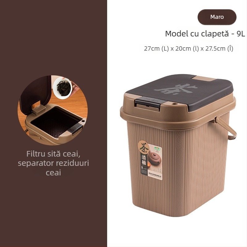 Set plastic accesorii Gongfu ceai: găleată de apă cu capac, container pentru resturi de ceai și tavă de ceai