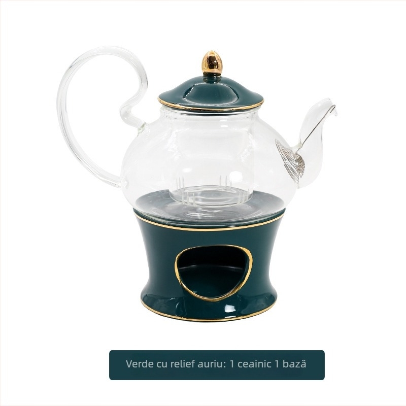 Set de ceai cu flori, stil european, ceainic ceramic și cești din sticlă, pictură manuală, încălzire cu lumânare pentru ceai de fructe la ceaiul de după-amiază