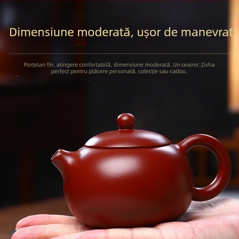 Ceainic din lut purpuriu, lucrat manual, stil Red Robe Xishi, pentru pregătirea ceaiului acasă, într-o cutie cadou