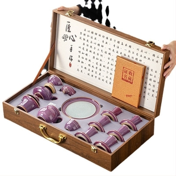 Set de ceai din porțelan Zijun Kiln Kung Fu cu model Ice Flower — ceainic, gaiwan și cești, în stil luxos ușor