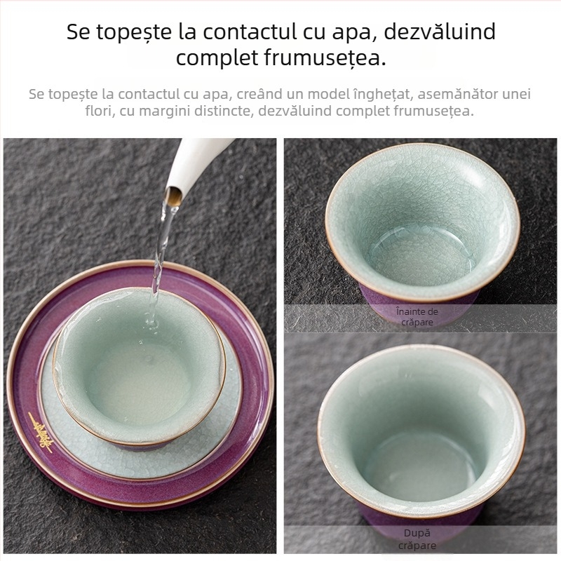 Set de ceai din porțelan Zijun Kiln Kung Fu cu model Ice Flower — ceainic, gaiwan și cești, în stil luxos ușor