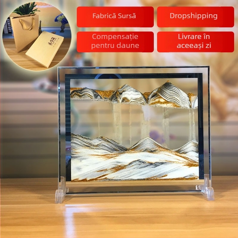 Pictură 3D cu nisip fluid într-un ceas de nisip — ornament din sticlă pentru decorul casei