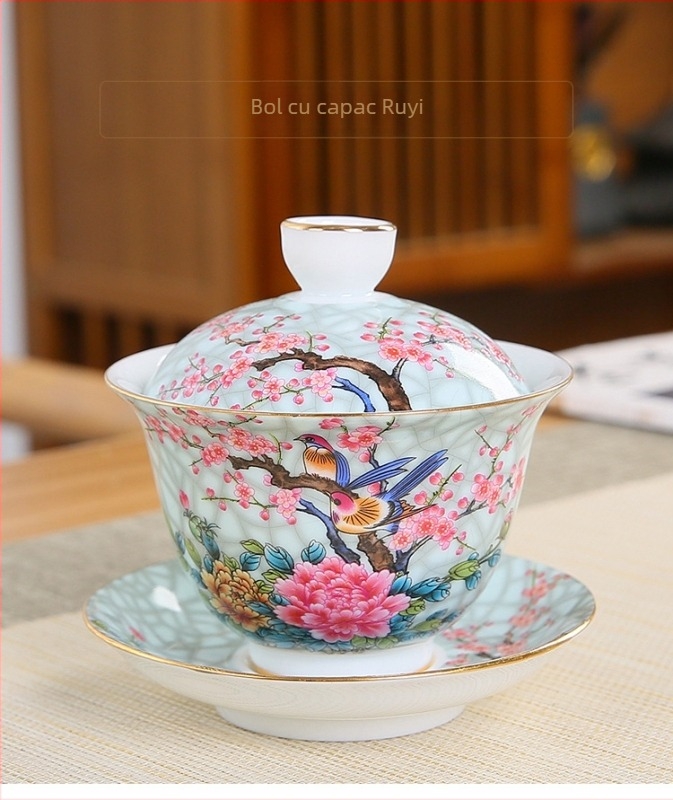 Set ceramic pentru ceai pentru acasă cu ceainic, bol cu capac, cești și infuzor, în cutie cadou