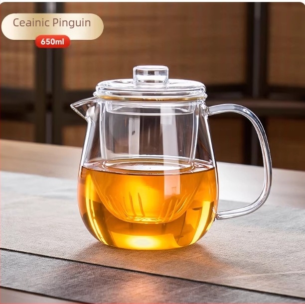 Ceainic din sticlă borosilicată cu separare ceai-apă, 2025 noul model pentru uz casnic, mic ceainic cu model floral, rezistent la temperaturi înalte