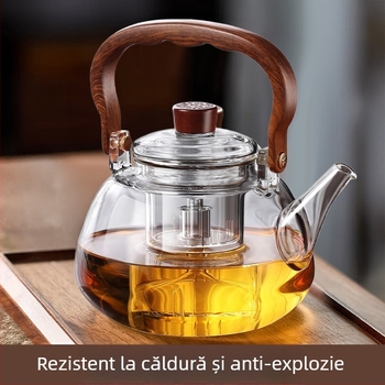 Ceainic din sticlă cu mâner, separare apă-ceai, ceainic pentru ceai cu flori, set de preparare a ceaiului, sticlă rezistentă la căldură