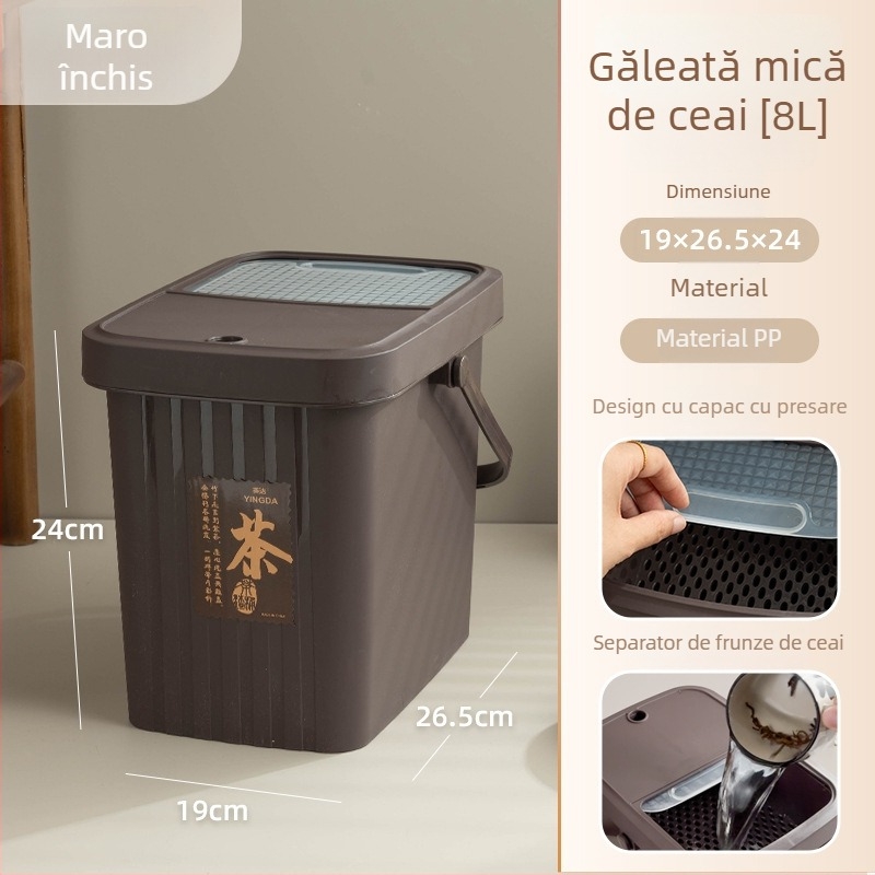 Coș din plastic pentru resturi de ceai cu filtru, separare uscat-umed, pătrat, 8L