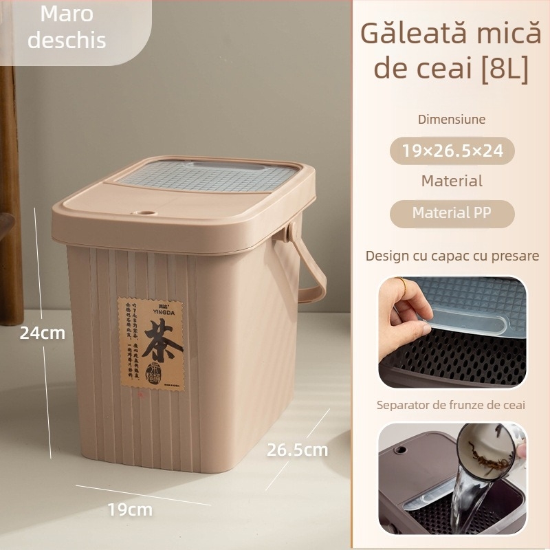 Coș din plastic pentru resturi de ceai cu filtru, separare uscat-umed, pătrat, 8L