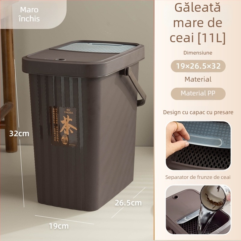 Coș din plastic pentru resturi de ceai cu filtru, separare uscat-umed, pătrat, 8L