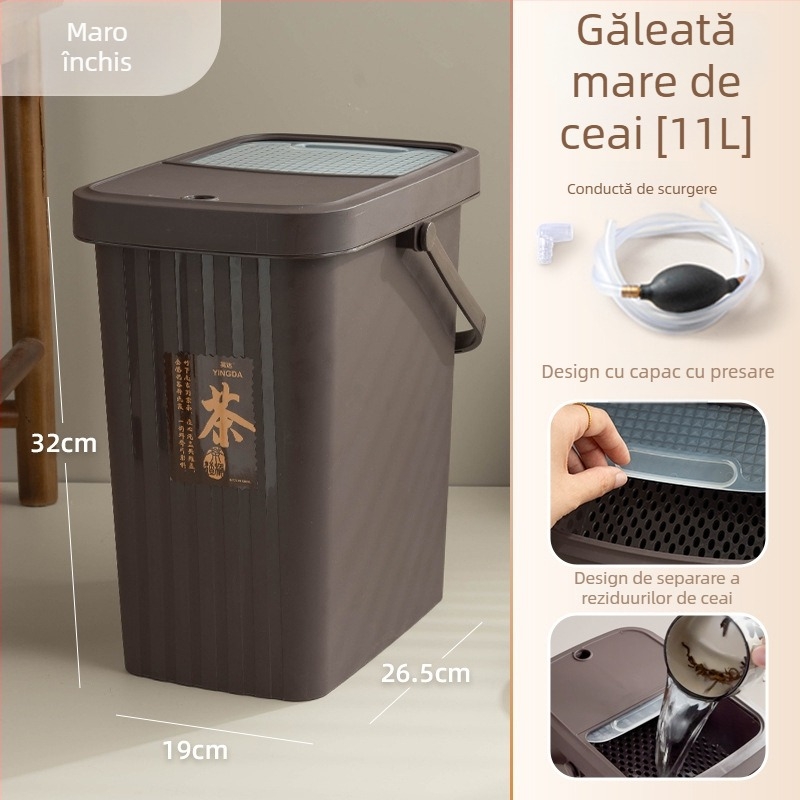 Coș din plastic pentru resturi de ceai cu filtru, separare uscat-umed, pătrat, 8L