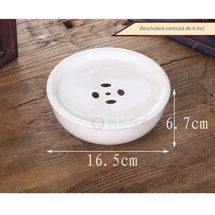Tavă circulară pentru ceai, ceramică albă cu rezervor de apă, mic bazin de ceai, stil Chaoshan Gongfu