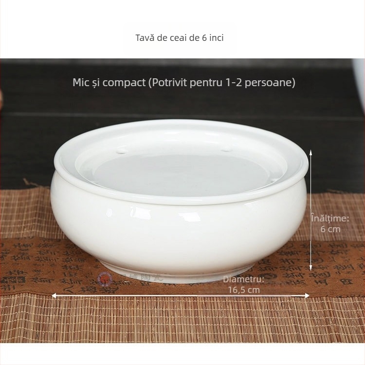 Tavă circulară pentru ceai, ceramică albă cu rezervor de apă, mic bazin de ceai, stil Chaoshan Gongfu