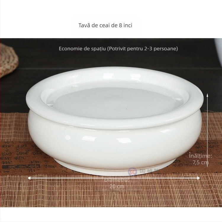 Tavă circulară pentru ceai, ceramică albă cu rezervor de apă, mic bazin de ceai, stil Chaoshan Gongfu