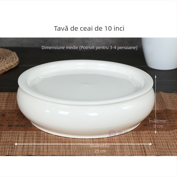 Tavă circulară pentru ceai, ceramică albă cu rezervor de apă, mic bazin de ceai, stil Chaoshan Gongfu
