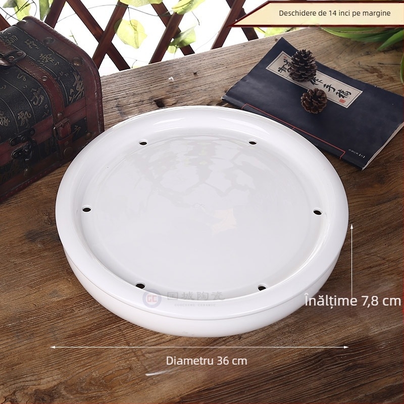 Tavă circulară pentru ceai, ceramică albă cu rezervor de apă, mic bazin de ceai, stil Chaoshan Gongfu