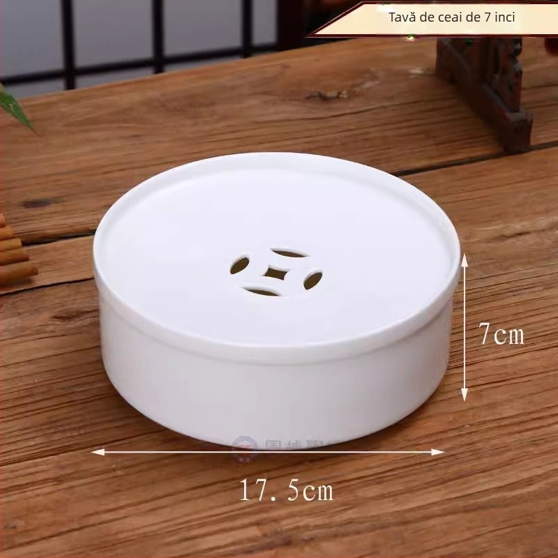 Tavă circulară pentru ceai, ceramică albă cu rezervor de apă, mic bazin de ceai, stil Chaoshan Gongfu
