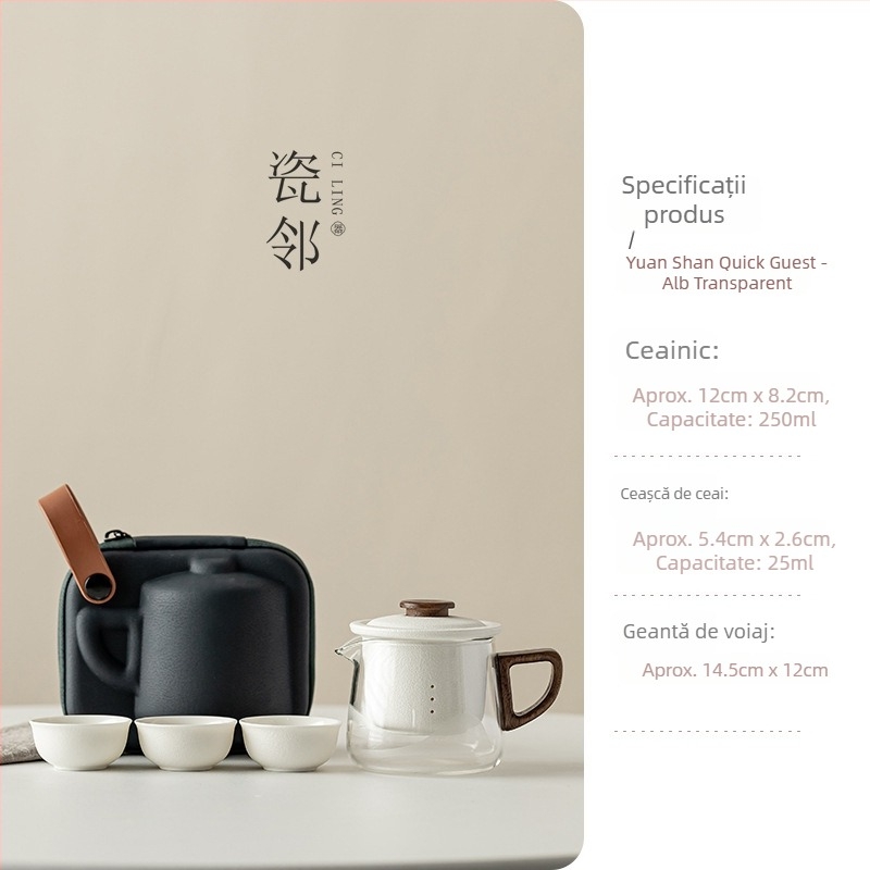 Porcelain Neighbor Set de ceai de călătorie: ceainic din ceramică cu trei căni