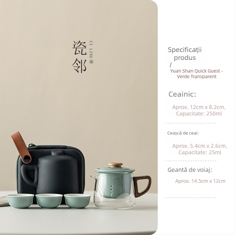 Porcelain Neighbor Set de ceai de călătorie: ceainic din ceramică cu trei căni