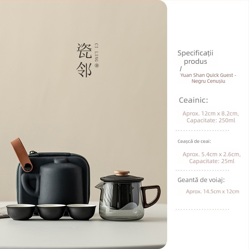 Porcelain Neighbor Set de ceai de călătorie: ceainic din ceramică cu trei căni