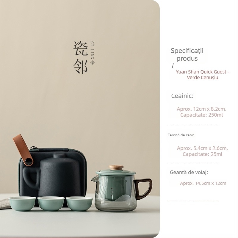 Porcelain Neighbor Set de ceai de călătorie: ceainic din ceramică cu trei căni