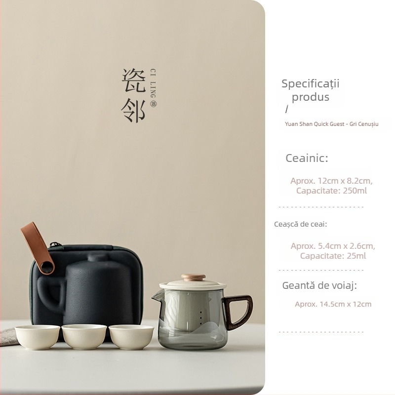 Porcelain Neighbor Set de ceai de călătorie: ceainic din ceramică cu trei căni