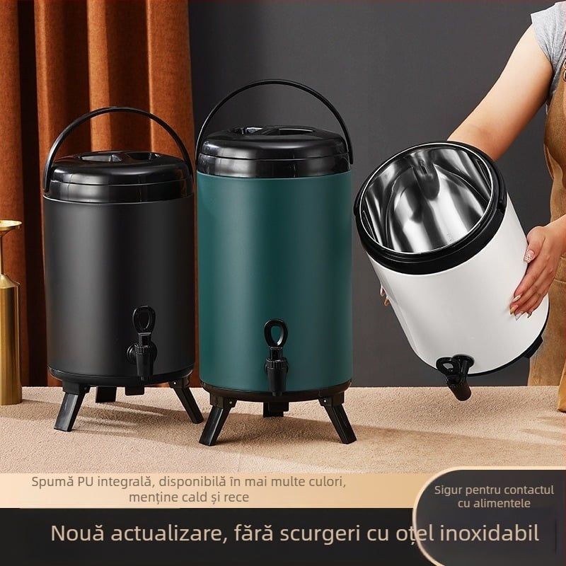 Galeată din oțel inoxidabil izolată pentru ceai cu lapte și băuturi, capacitate mare, utilizare comercială la stand