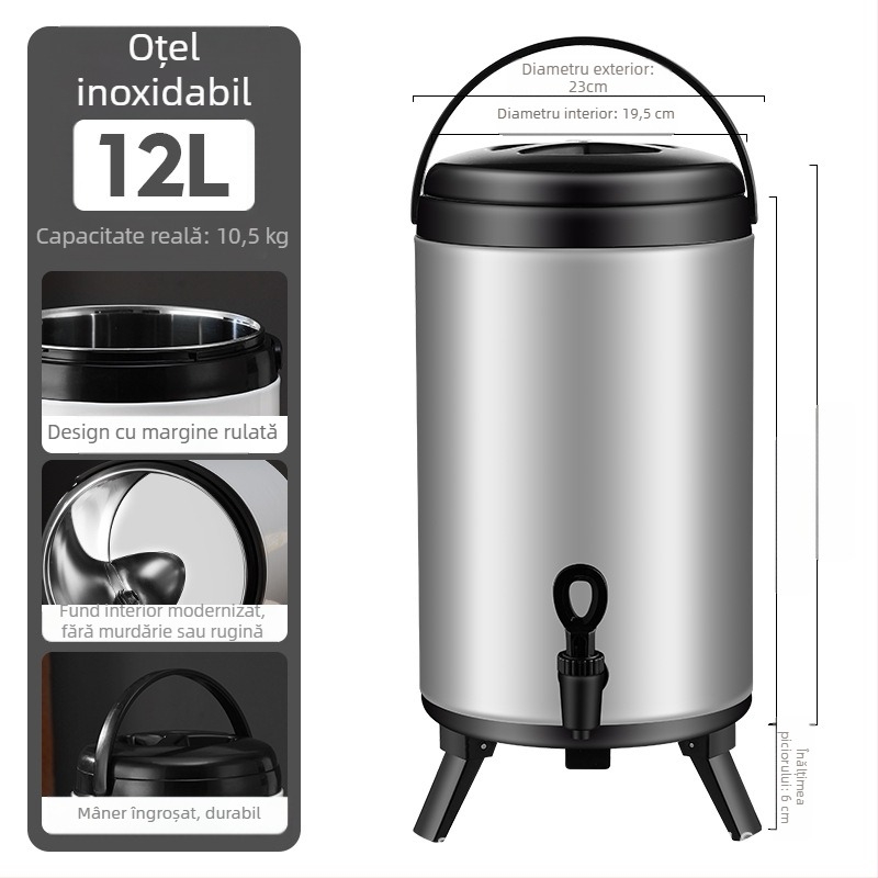 Galeată din oțel inoxidabil izolată pentru ceai cu lapte și băuturi, capacitate mare, utilizare comercială la stand