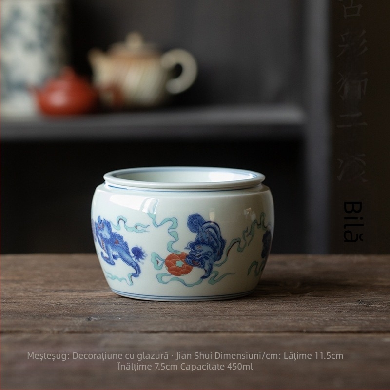 Accesoriu ceramic albastru-alb pentru ceremonia ceaiului – ceașcă de spălare a ceaiului