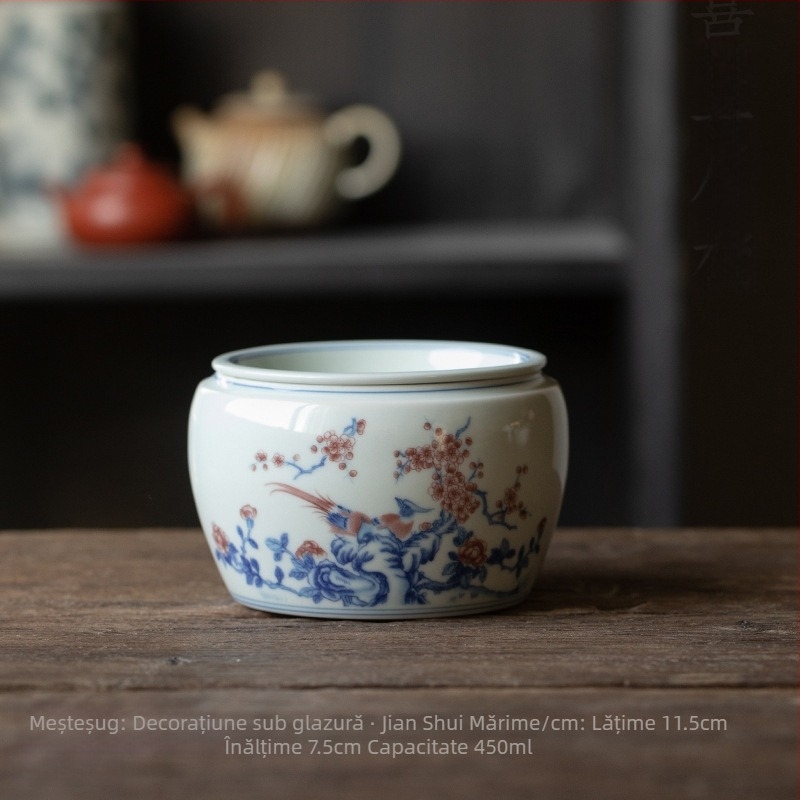 Accesoriu ceramic albastru-alb pentru ceremonia ceaiului – ceașcă de spălare a ceaiului